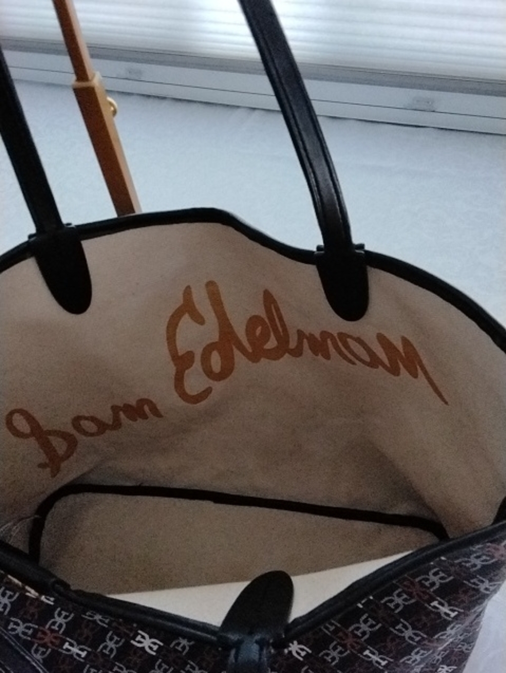 Sam Edelman Harper Monogram Shopper Tote Bag with Pouch - Black/Brown - Picture 2 of 4